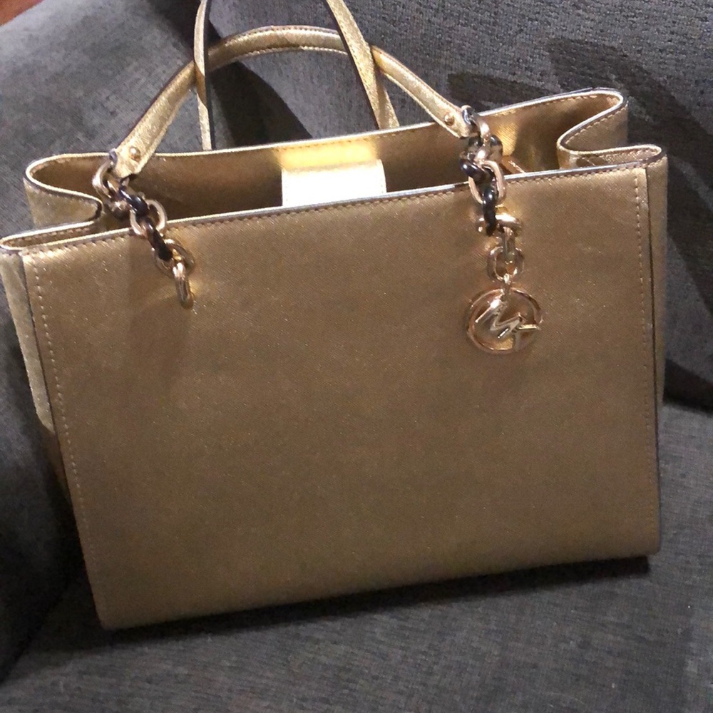 Michael Kors Gold Glitter Leather Handbag